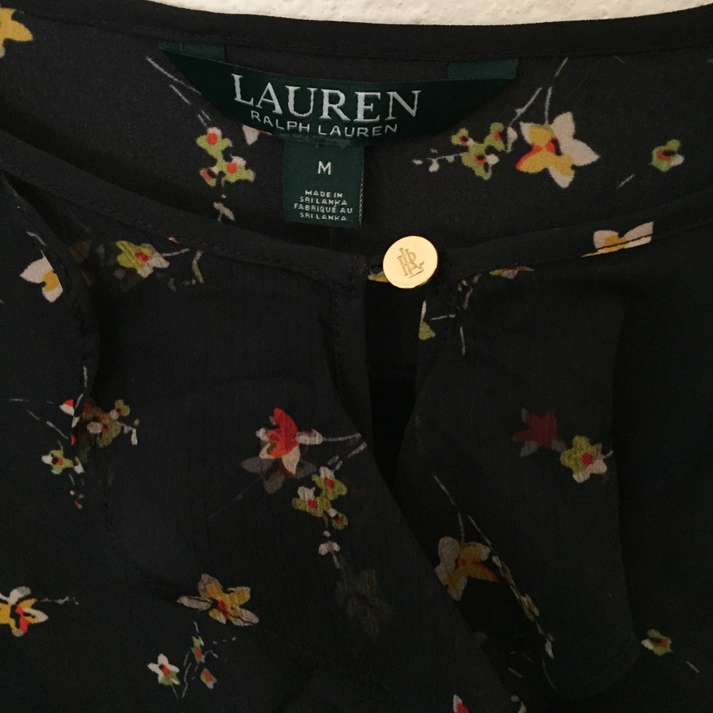 Lauren Ralph Lauren Black Floral Ruffle Blouse - Picture 4 of 8